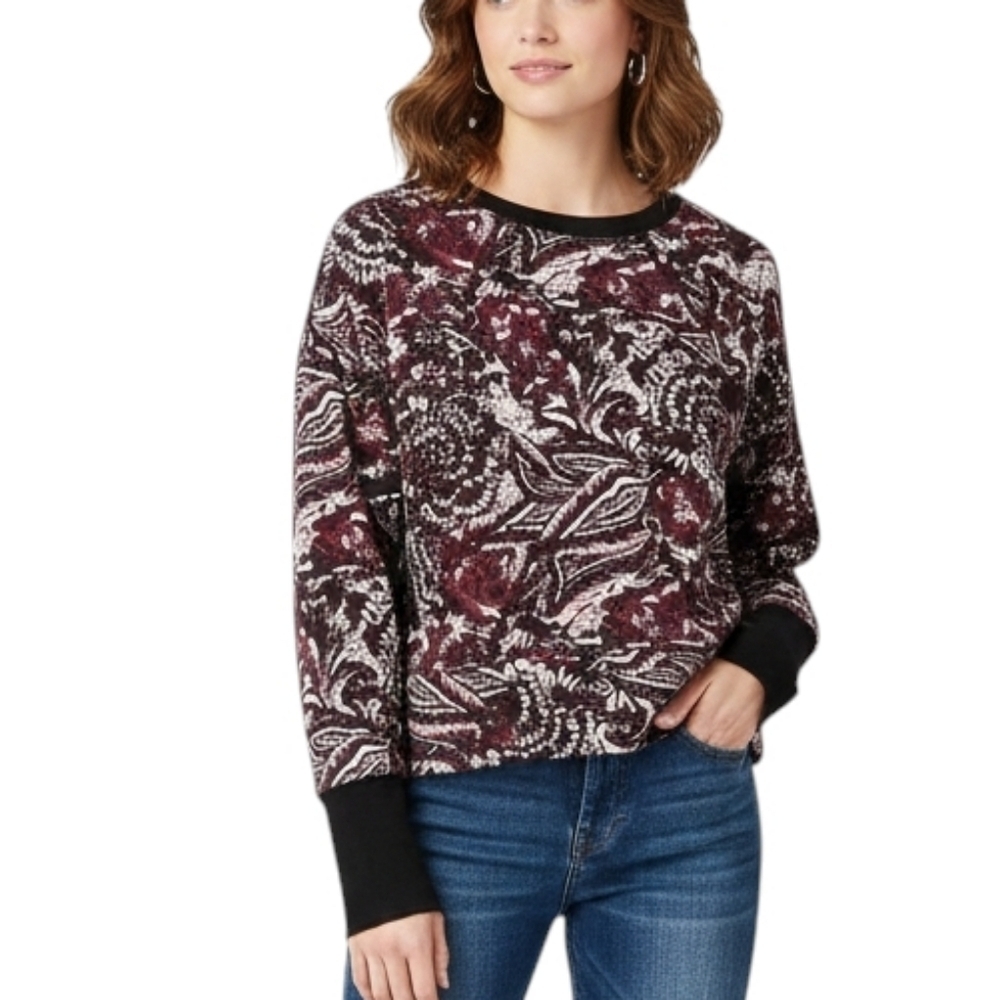 Joie Caleigh Sweater Women Large Black Pink Paisley Lightweight Boho Parisian
